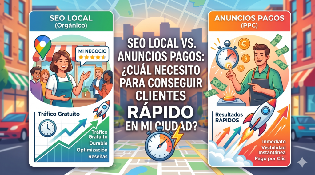 SEO Local vs. Anuncios Pagos ¿Cuál necesito para conseguir clientes RÁPIDO en mi ciudad